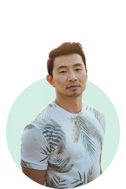 Simu Liu with a white shirt