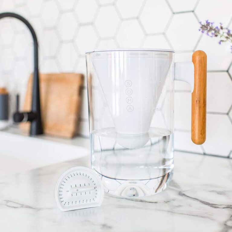 a glass on a counter