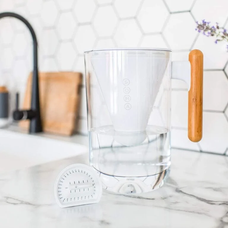a glass on a counter
