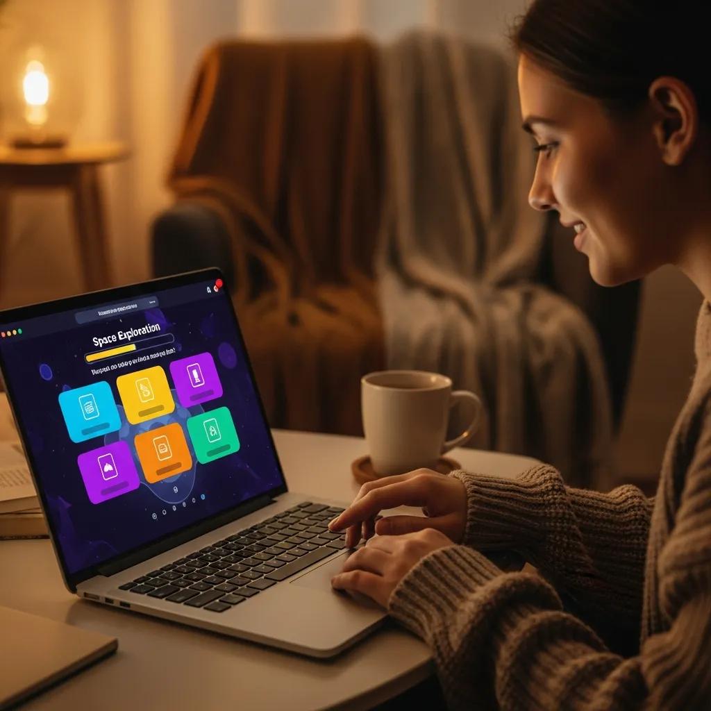 User engaging with an interactive online quiz on a laptop